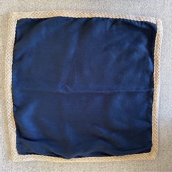POTTERY BARN Jute Braid Linen Pillow Cover 20" Navy Blue - Picture 6 of 7